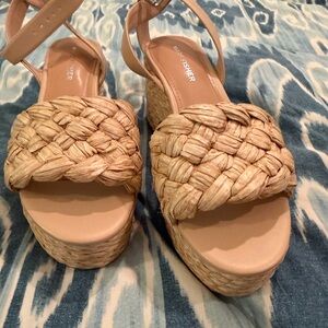 Marc Fisher Braided Raffia Platform Sandals - Tan/Natural